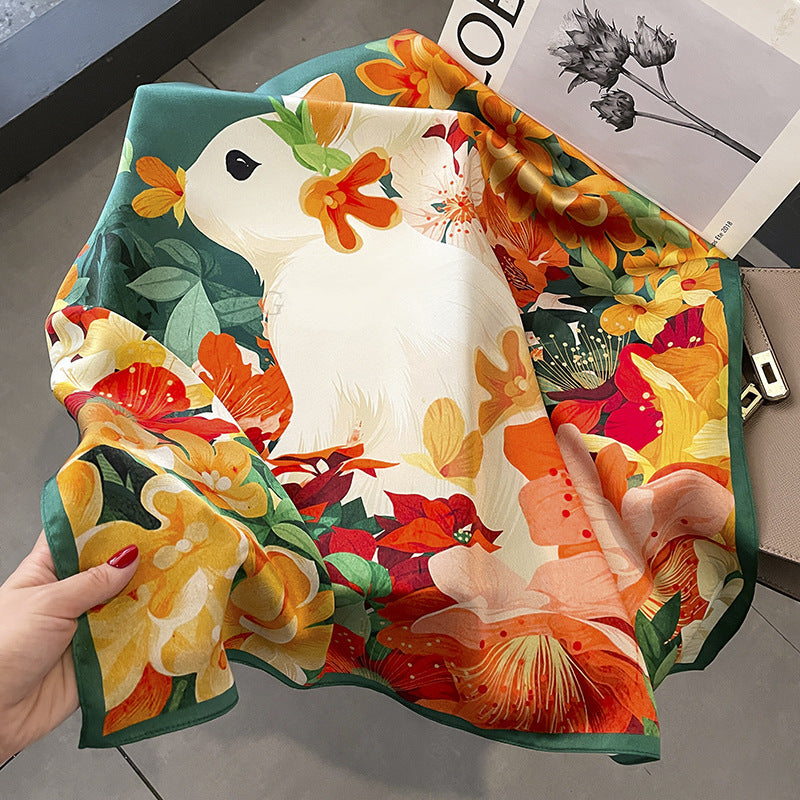 Silk scarf printed pattern French scarf high quality temperament elegant neckerchief
