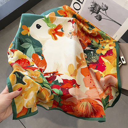 Silk scarf printed pattern French scarf high quality temperament elegant neckerchief