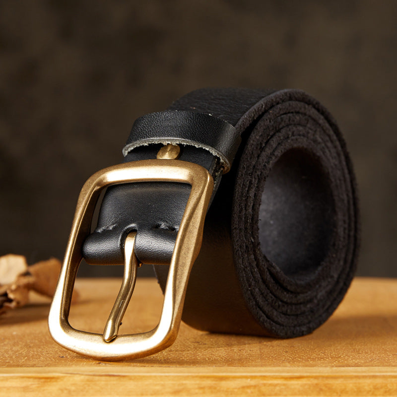 Men's Belt Handmade Vintage Copper Needle Buckle Cowhide Genuine Leather Casual Men's Belt 