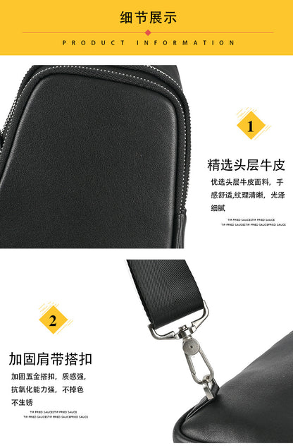 Men's bust bag Genuine cowhide leather retro casual men's crossbody bag smartphone pouch 