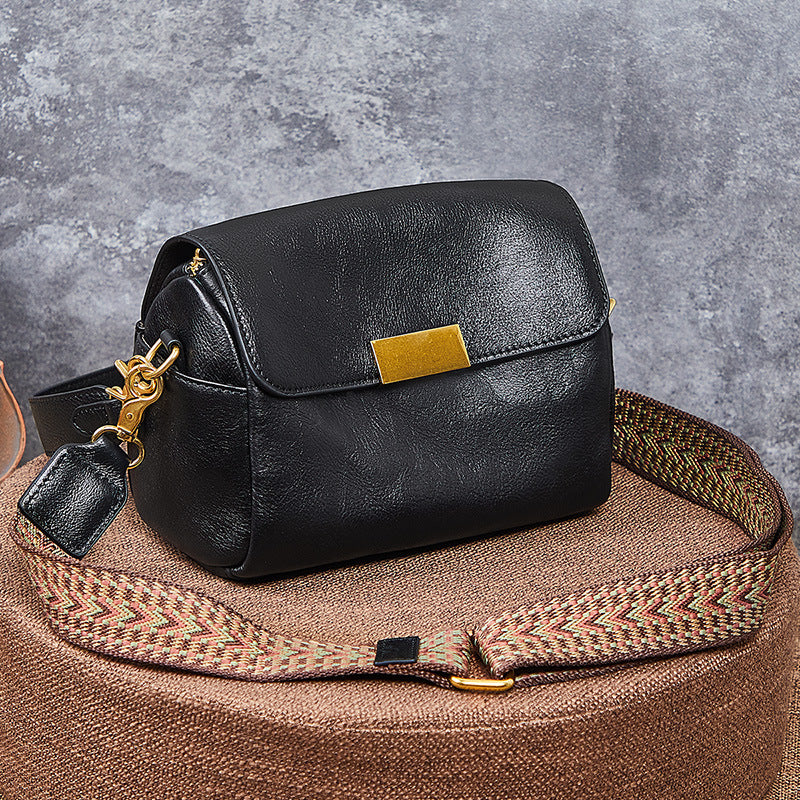 Genuine Leather Women's Bag Retro Cowhide Large Capacity Messenger Bag Single Broadband Temperament Shoulder Bag.Pochette