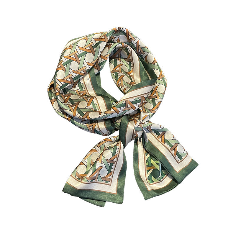 Silk scarf simple double two-color geometric pattern high quality double ribbon temperament neckerchief 