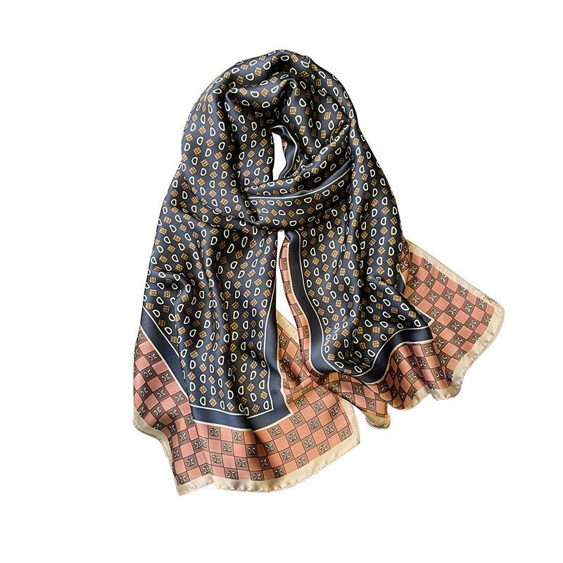 Scarf pattern mother pattern color matching simulation silk elongated scarf big ribbon women