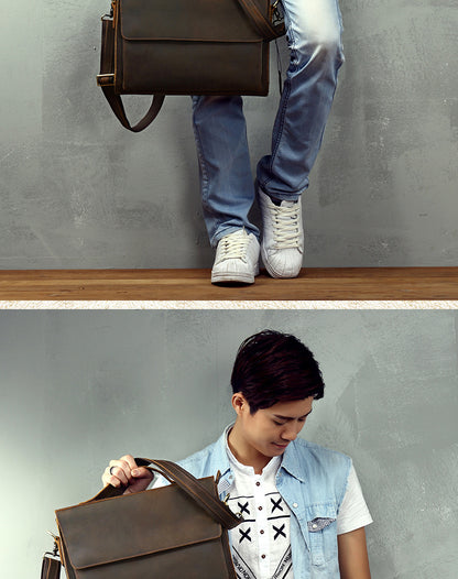 Men's Handbag Briefcase Handmade Cowhide Genuine Leather Retro Simple Messenger Bag Business Casual Men's Shoulder Bag Crossbody Bag 