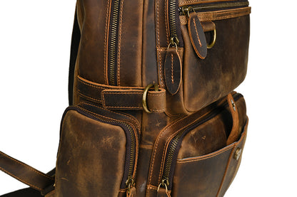 Men's backpack made of cowhide genuine leather large capacity retro casual men's business trip bag computer bag 