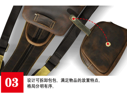Men's Backpack Cowhide Genuine Leather Versatile Retro Outdoor Fashion Men's Bust Bag 