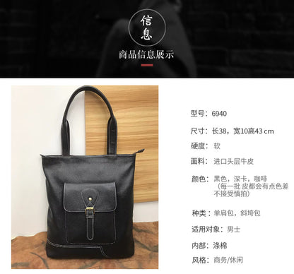 Men's Shoulder Bag Handbag Cowhide Genuine Leather Korean Fashion Casual Crossbody Bag for Men 