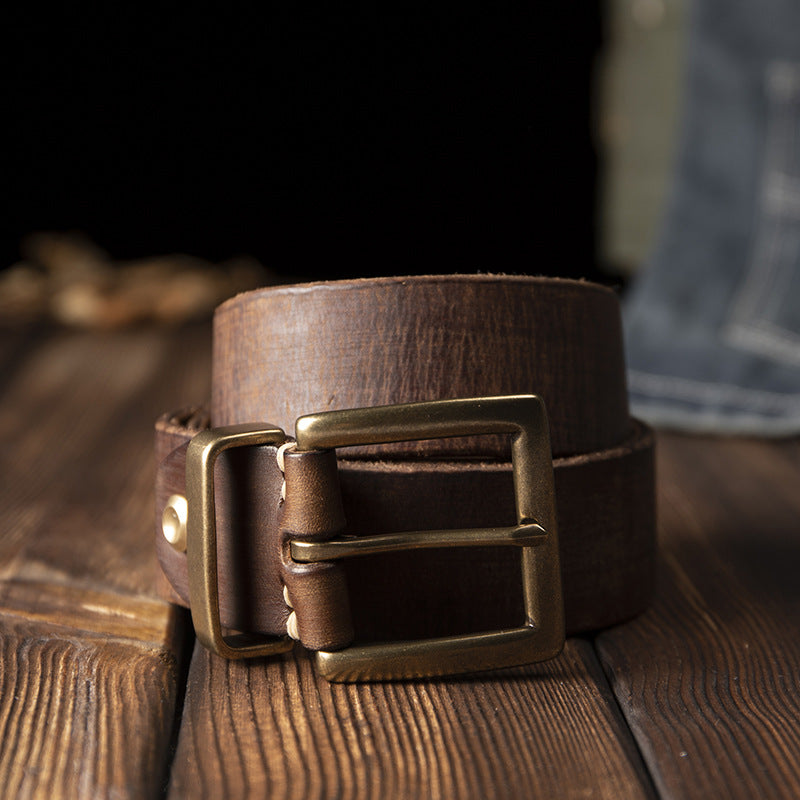 Men's Belt Genuine Cowhide Leather Casual Vintage Copper Needle Buckle Unique Men's Belt 
