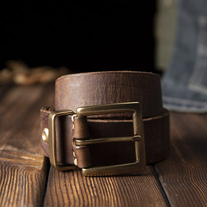 Men's Belt Genuine Cowhide Leather Casual Vintage Copper Needle Buckle Unique Men's Belt 