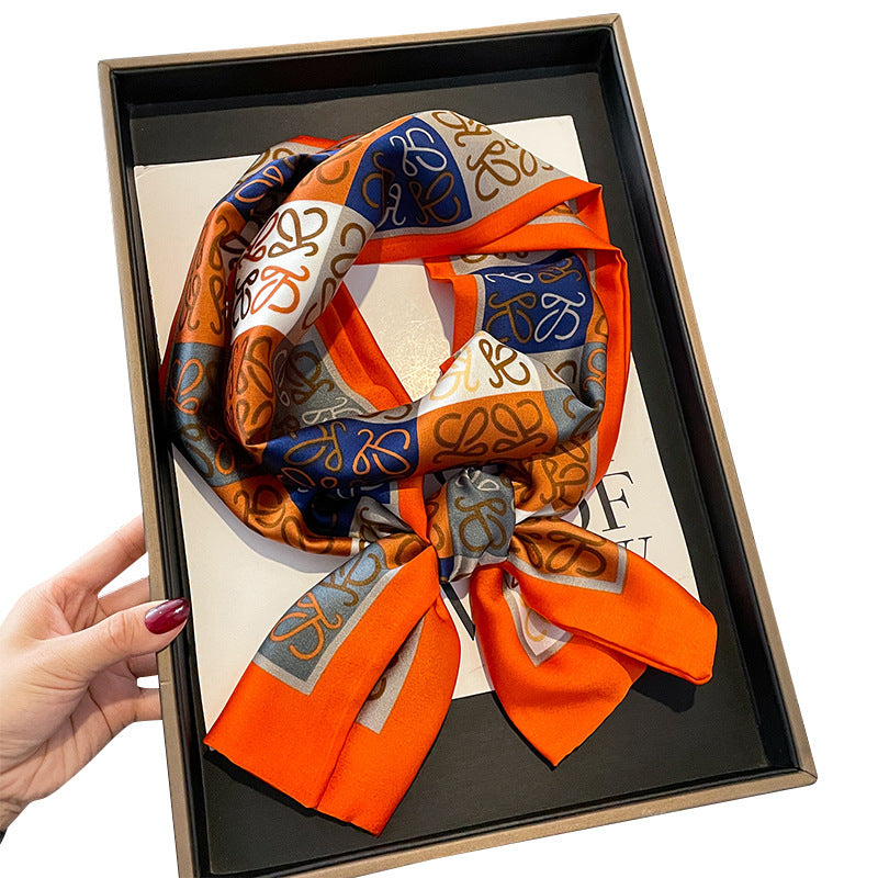 Scarf shape mother pattern double-sided double simulation silk scarf women neck guard decoration