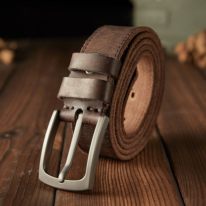 Men's Belt Handmade Genuine Cowhide Leather Needle Buckle Vintage Men's Belt 