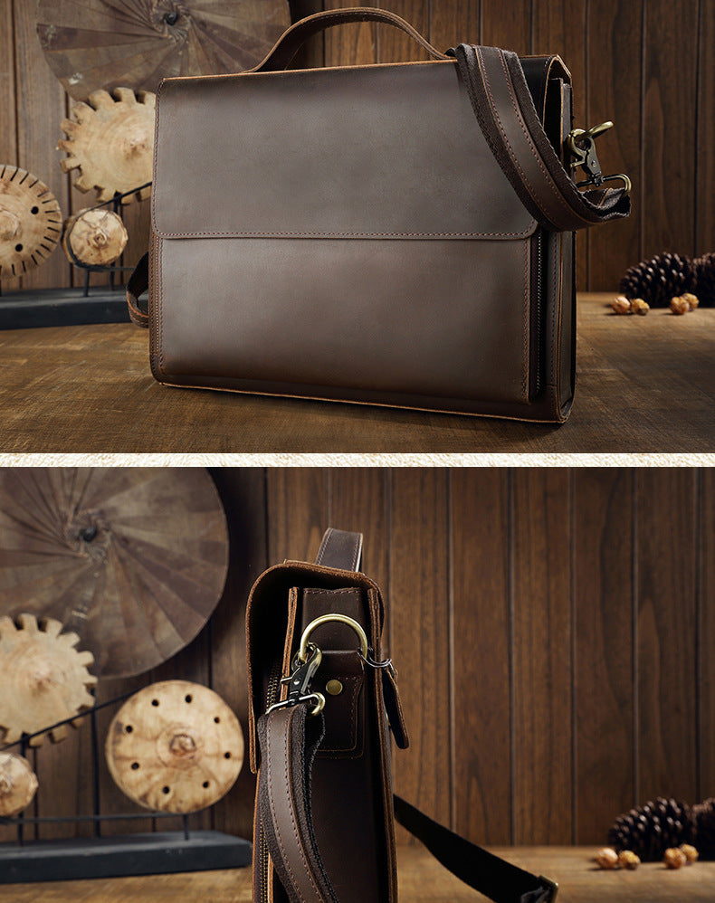 Men's Handbag Briefcase Handmade Cowhide Genuine Leather Retro Simple Messenger Bag Business Casual Men's Shoulder Bag Crossbody Bag 