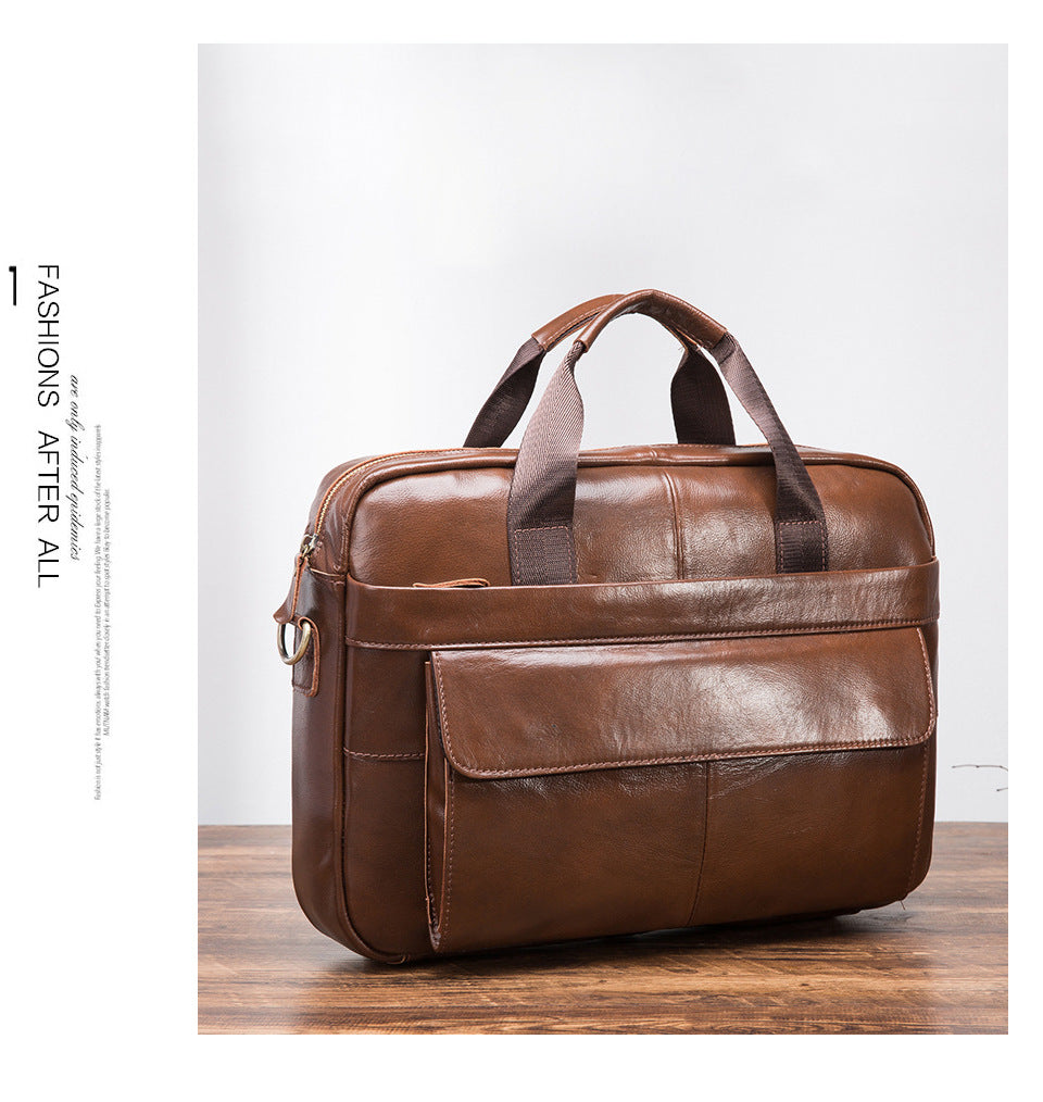 Men's Handbag Briefcase Cowhide Genuine Leather Retro Business Computer Bag for Men 