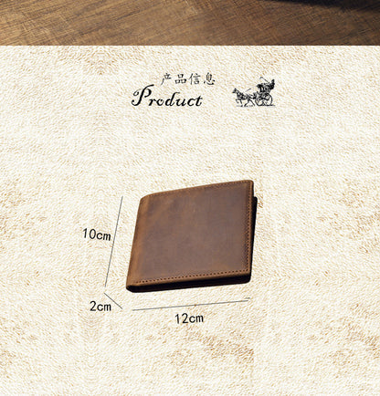 Men's Short Wallet Original Handmade Cowhide Genuine Leather Crazy Horse Retro Korean Fashion Coin Purse Men's Wallet 