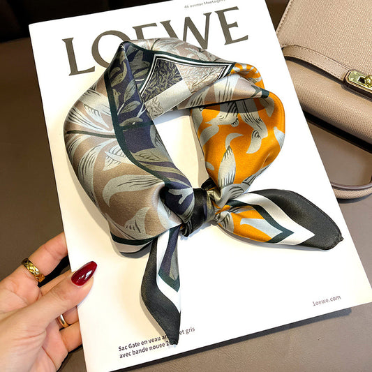Silk scarf color matching printed pattern fashion temperament scarf neckerchief