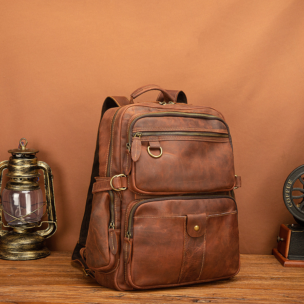 Men's backpack genuine leather cowhide retro large capacity men computer bag 