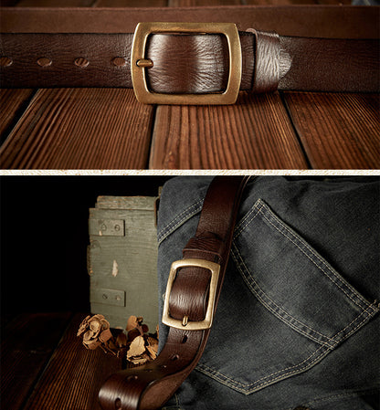 Men's Belt Original Handmade Retro Cowhide Genuine Leather Copper Needle Buckle Men's Belt