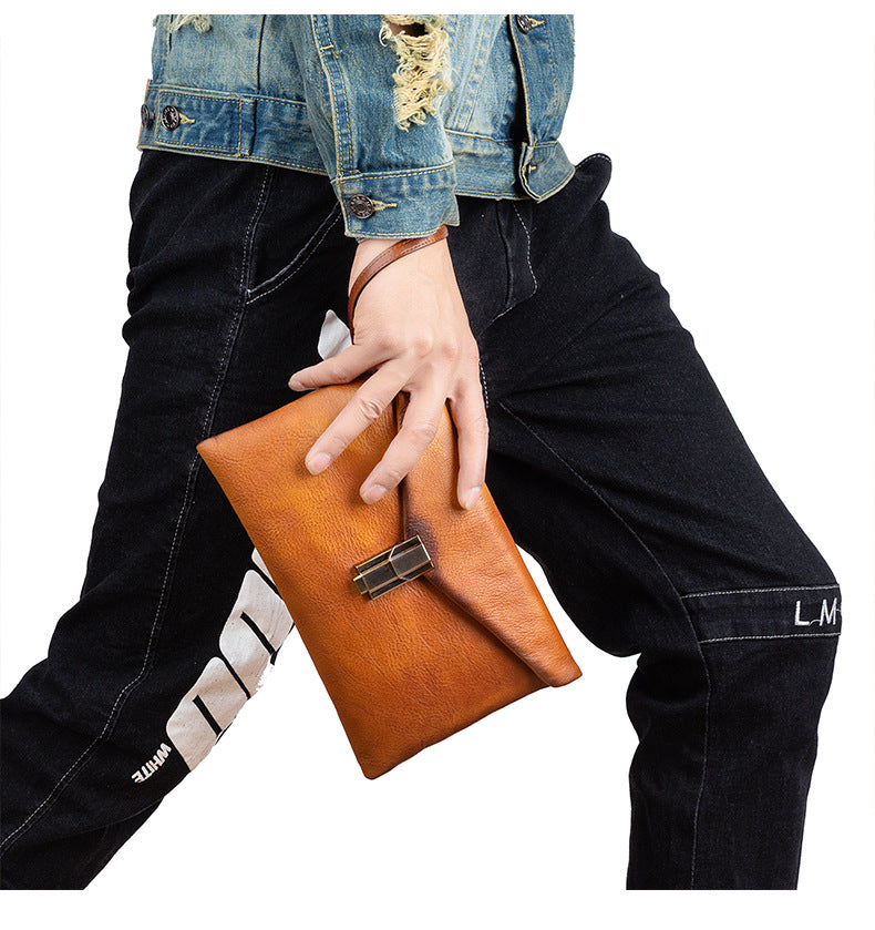 Men's Clutch Bag Cowhide Genuine Leather Retro Casual Men's Handbag 