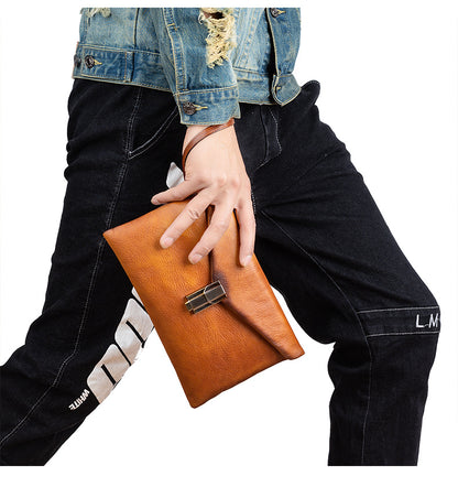 Men's Clutch Bag Cowhide Genuine Leather Retro Casual Men's Handbag 