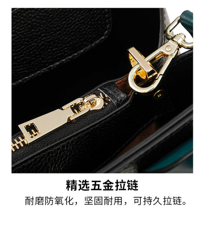 Cowhide women's bag large capacity handbag color matching temperament shoulder bag elegant handbag.bag