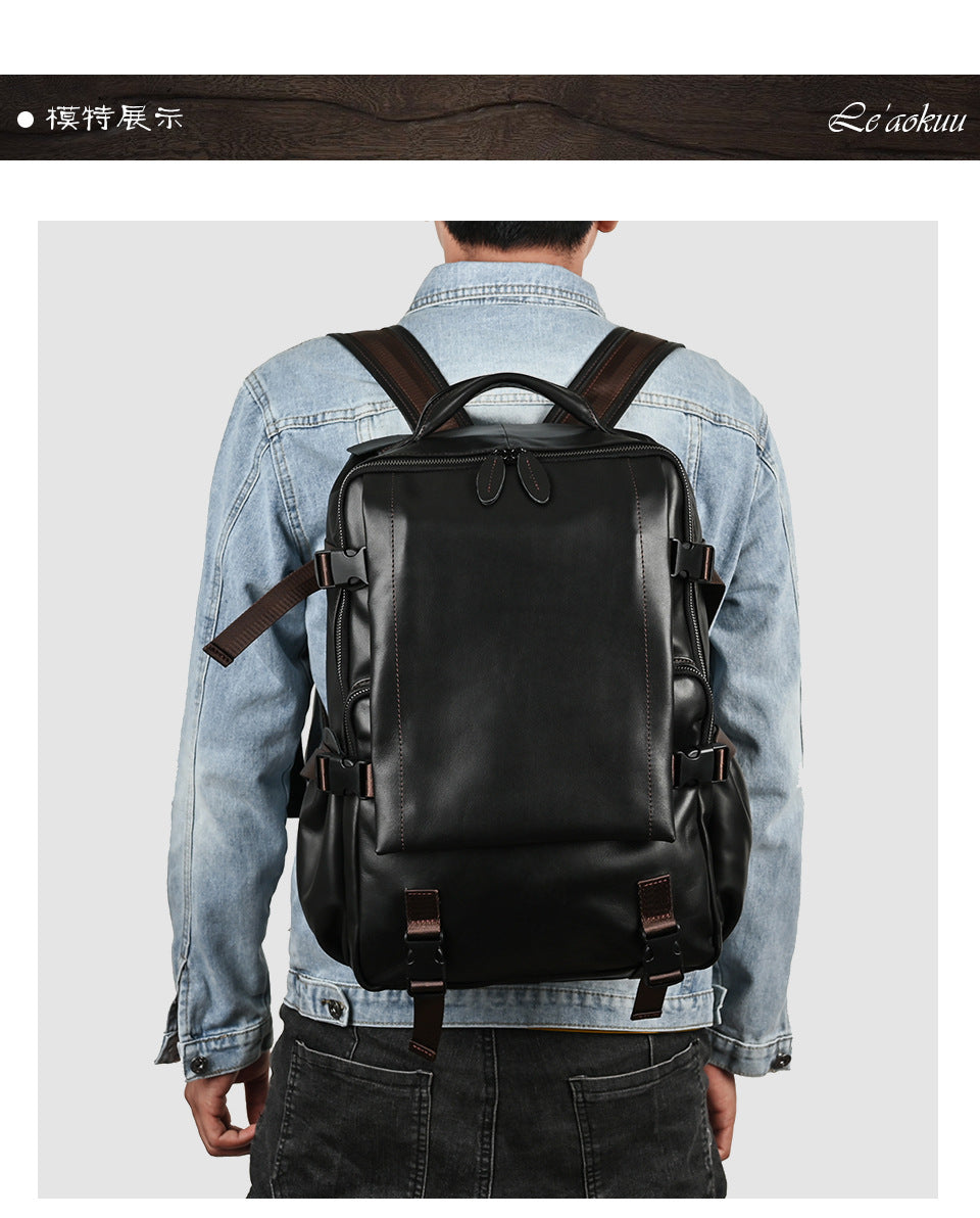 Men's backpack cowhide genuine leather retro casual business travel bag for men computer bag 