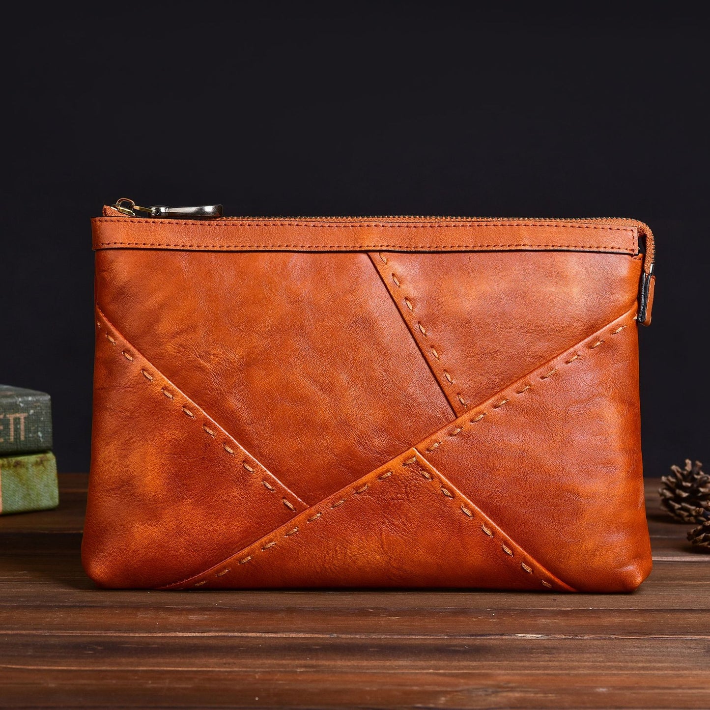 Men's Clutch Bag Genuine Cowhide Leather Retro Casual Men's Handbag 