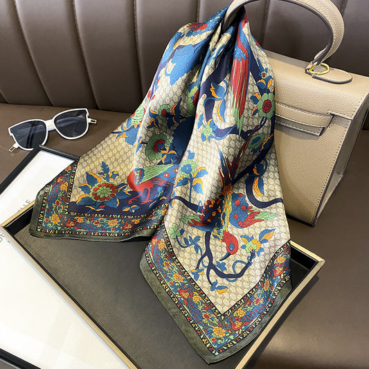 Silk Scarf Printed Pattern French Scarf Women Sheer Sunscreen Elegant Temperament Neckerchief