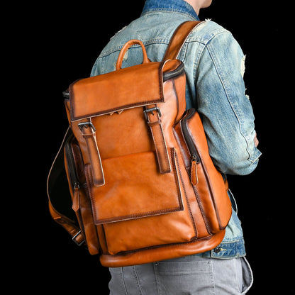 Men's backpack genuine cowhide leather retro unisex casual travel bag business bag 