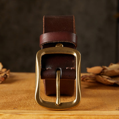 Men's Belt Handmade Vintage Copper Needle Buckle Cowhide Genuine Leather Casual Men's Belt 