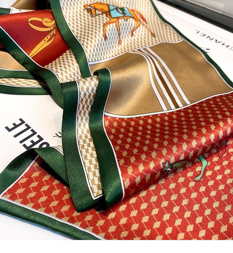 Silk scarf plaid scarf double silk satin scarf mulberry silk thread elongated ribbon double-sided neckerchief fashionable scarf