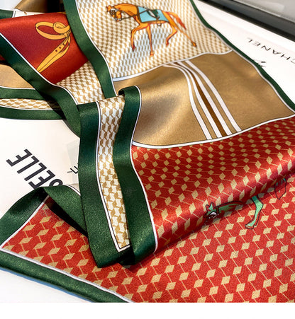 Silk scarf plaid scarf double silk satin scarf mulberry silk thread elongated ribbon double-sided neckerchief fashionable scarf