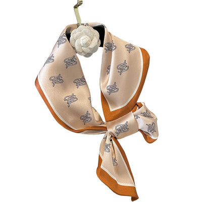 Scarf print pattern double satin crossover scarf fashion elegant temperament matching neckerchief