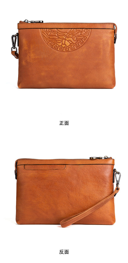 Men's Clutch Bag Genuine Cowhide Leather Retro Casual Men's Handbag 