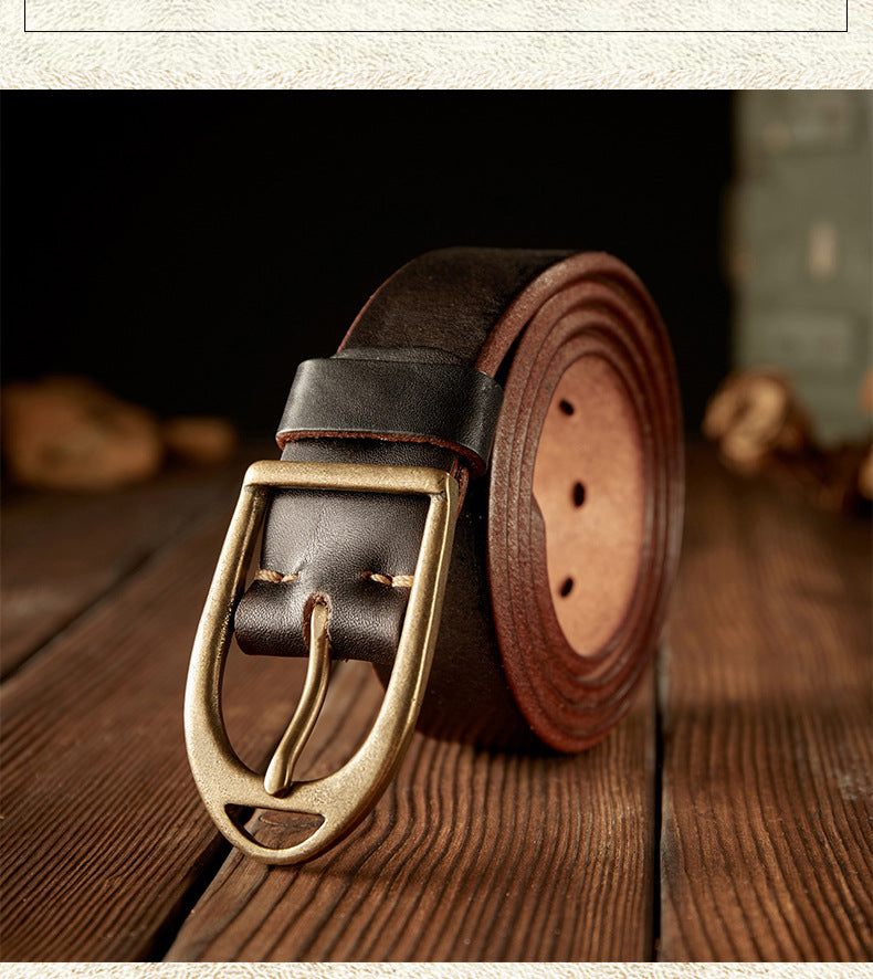 Men's Belt Handmade Genuine Cowhide Leather Unique Copper Needle Buckle Vintage Fashion Men's Belt