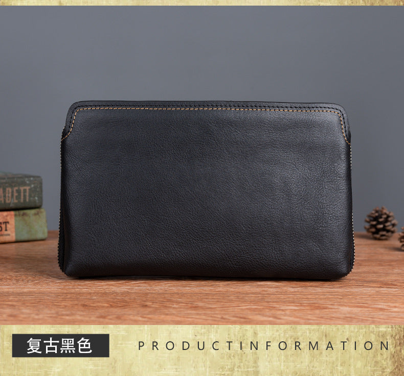 Men's Clutch Bag Genuine Cowhide Leather Practical Retro Casual Men Bag 