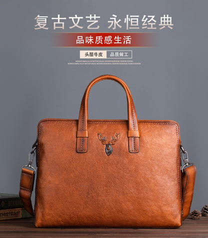 Men's Briefcase Genuine Cowhide Leather Simple Fashion Retro Casual Bag Computer Bag for Men 