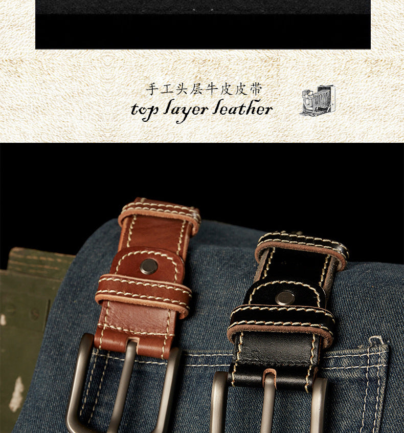 Men's Belt Handmade Genuine Cowhide Leather Needle Buckle Casual Vintage Simple Men's Belt 