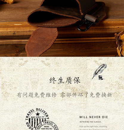 Men's Waist Pouch Handmade Cow Leather Crazy Horse Personality Mobile Phone Keychain Mobile Phone Case Sports Mini Bag 