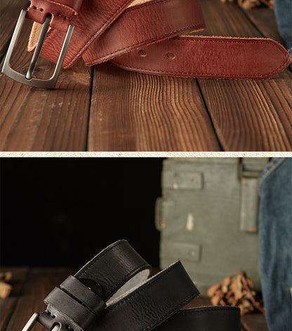 Men's Belt Handmade Genuine Cowhide Leather Needle Buckle Vintage Men's Belt 