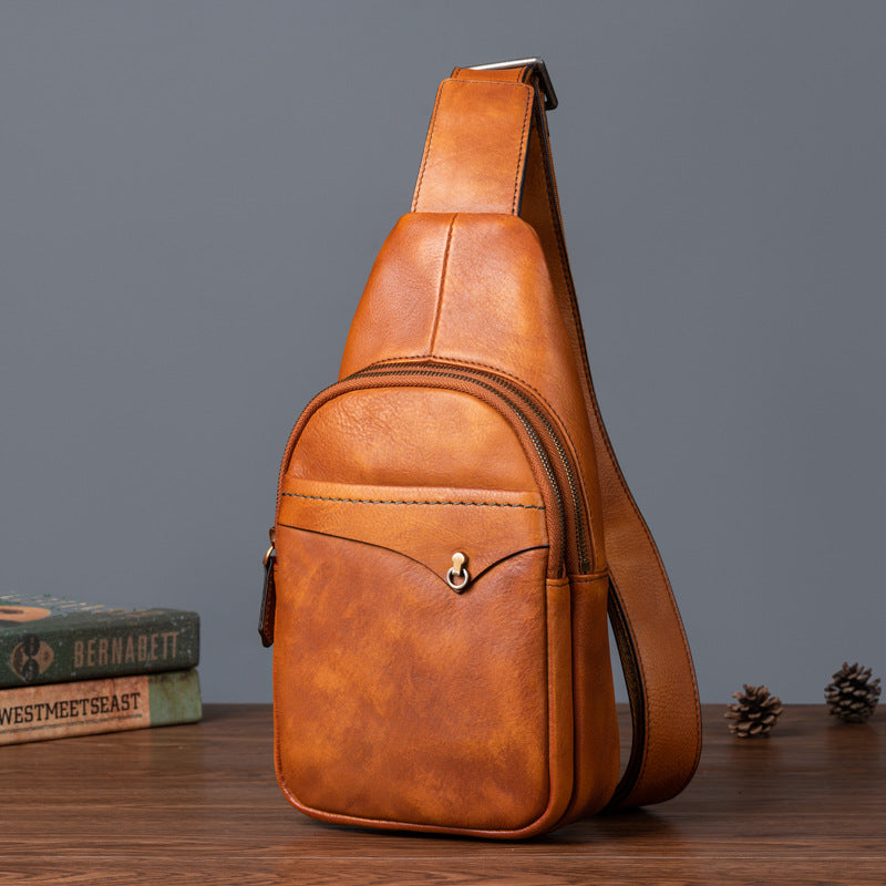 Men's bust bag genuine cowhide leather retro casual crossbody bag for men 