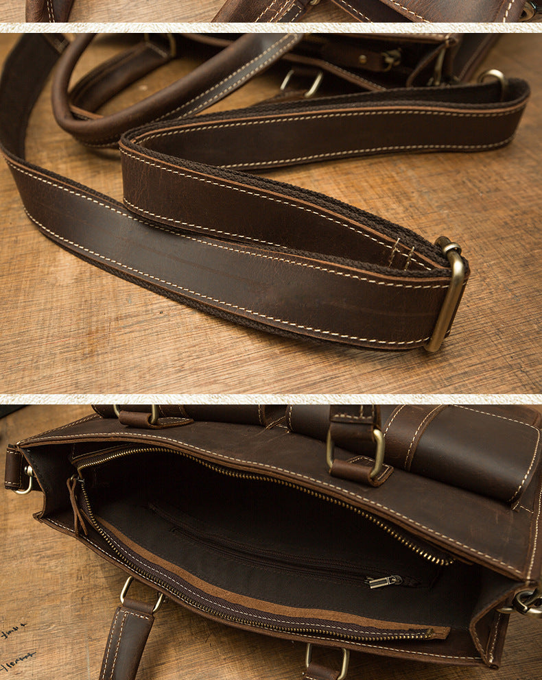 Men's Handbag Handbag Handmade Retro Cowhide Genuine Leather Shoulder Bag Crossbody Bag Crazy Horse Cambridge Briefcase 