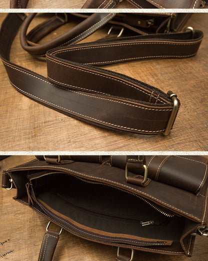 Men's Handbag Handbag Handmade Retro Cowhide Genuine Leather Shoulder Bag Crossbody Bag Crazy Horse Cambridge Briefcase 