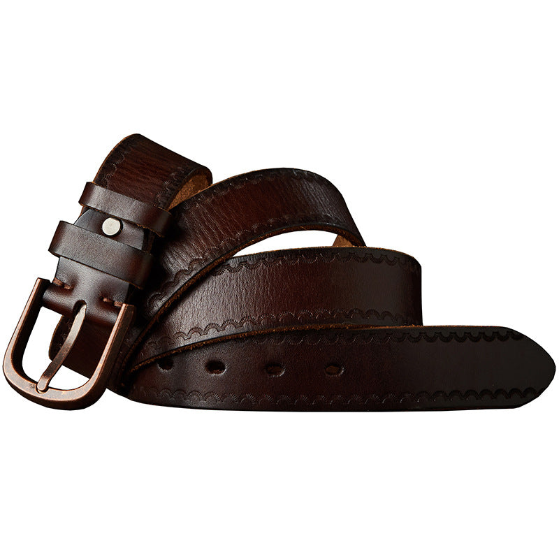 Men's belt handmade vintage cowhide genuine leather casual fashion needle buckle copper buckle belt 