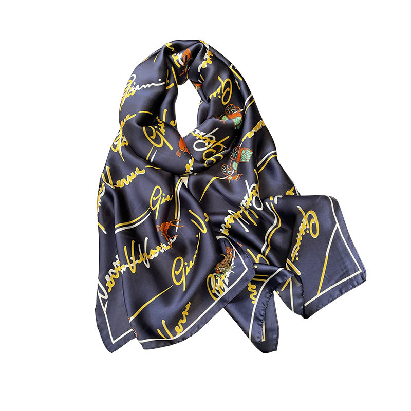 Scarf lettering mother pattern hand-printed pattern simulation silk long ribbon big ribbon fashion scarf pieces