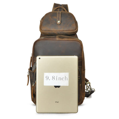 Men's Backpack Cowhide Genuine Leather Versatile Retro Outdoor Fashion Men's Bust Bag 