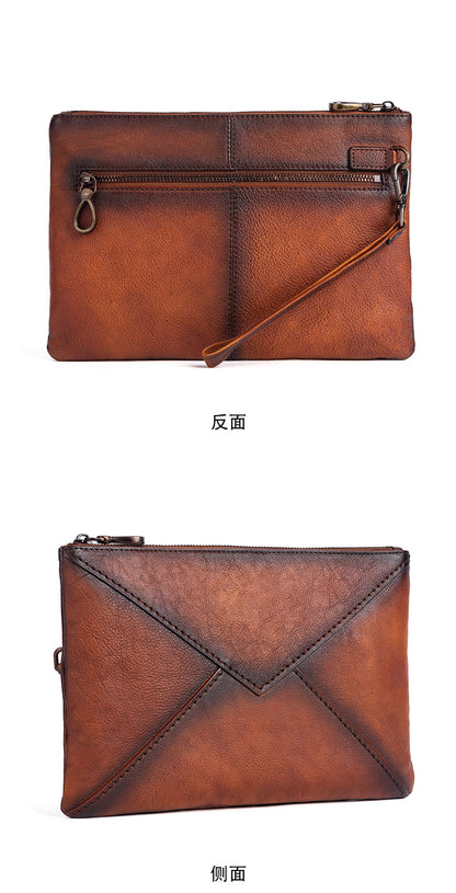 Men's Clutch Bag Genuine Cowhide Leather Casual Men's Handbag 