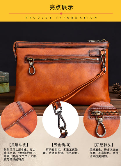 Men's Clutch Bag Genuine Cowhide Leather Retro Casual Men's Handbag 
