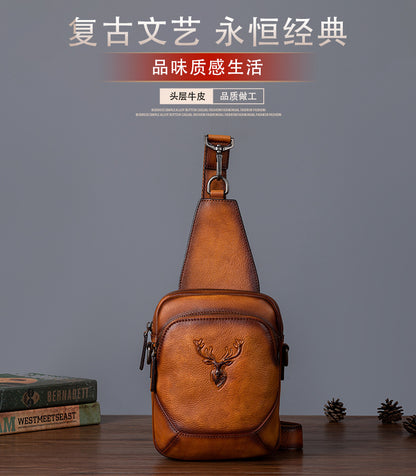 Men's Bust Bag Versatile Cowhide Genuine Leather Retro Casual Crossbody Bag for Men 