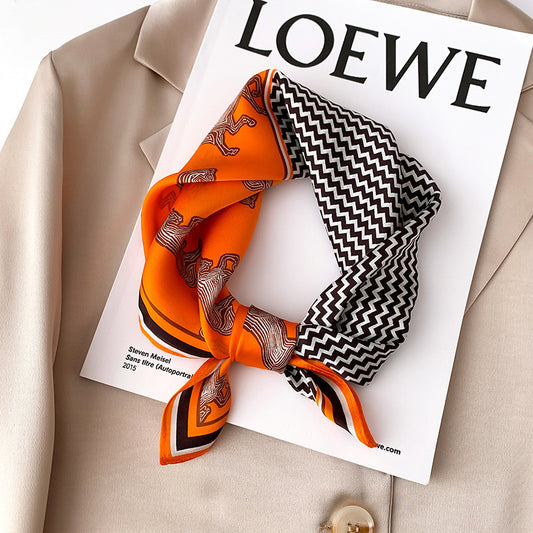 Silk Scarf Houndstooth Print Pattern Small Scarf Women Fashion Sheer Scarf Temperament