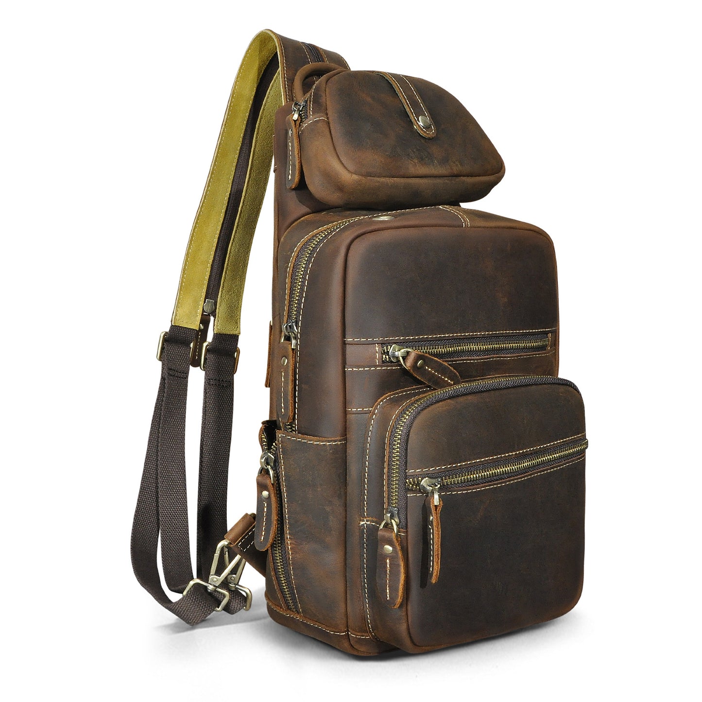 Men's Backpack Cowhide Genuine Leather Versatile Retro Outdoor Fashion Men's Bust Bag 